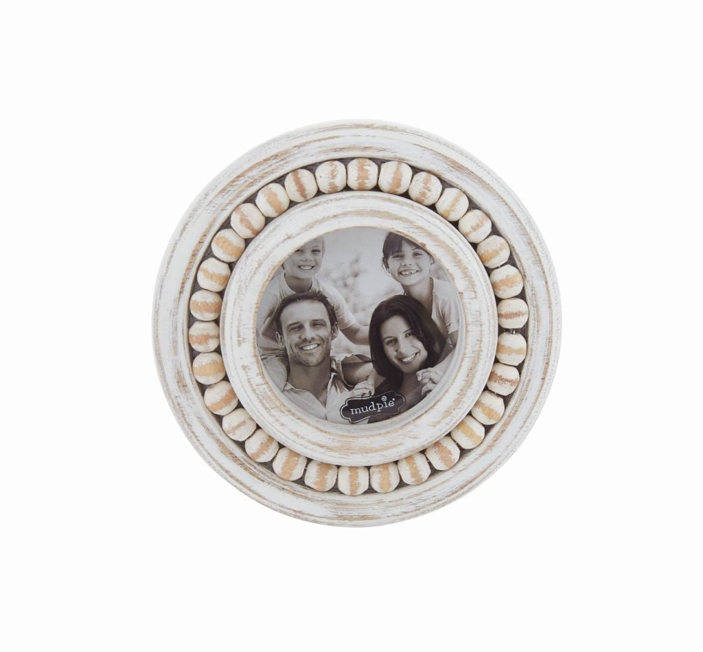 WHITE-WASHED BEADED SMALL FRAME -CIRCULAR