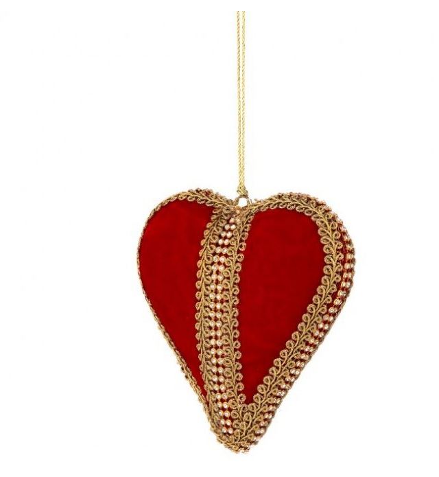 Five-inch crushed velvet heart ornament in a soft fabric texture.