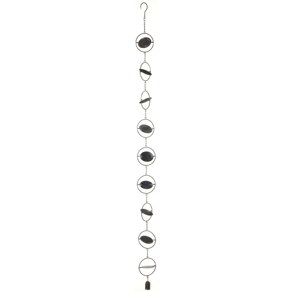 Patina Round Kinetic Rain Chain with copper-colored metal links forming a circular silhouette.