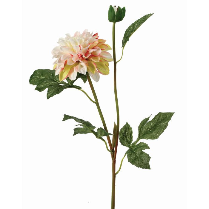 Artificial garden dahlia spray with multiple blooms in pink petals arranged on a green stem.