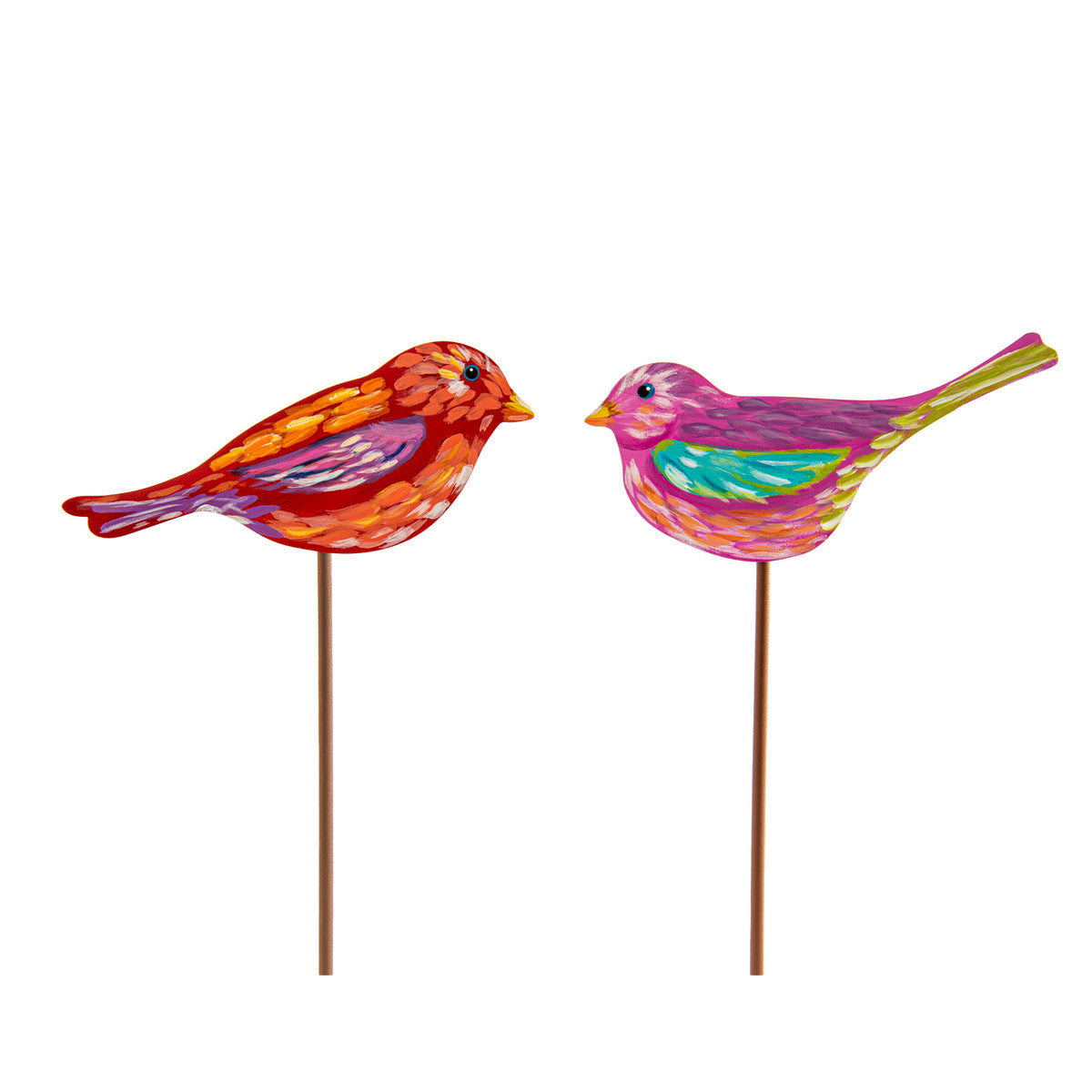 Artful Birds decorative stake featuring an artistic bird silhouette in natural wood tones with a simple geometric pattern.