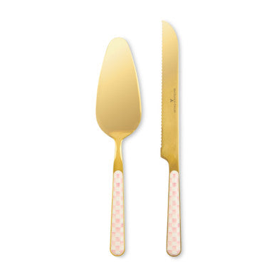 Stainless steel bistro cake server set with long handle and knife