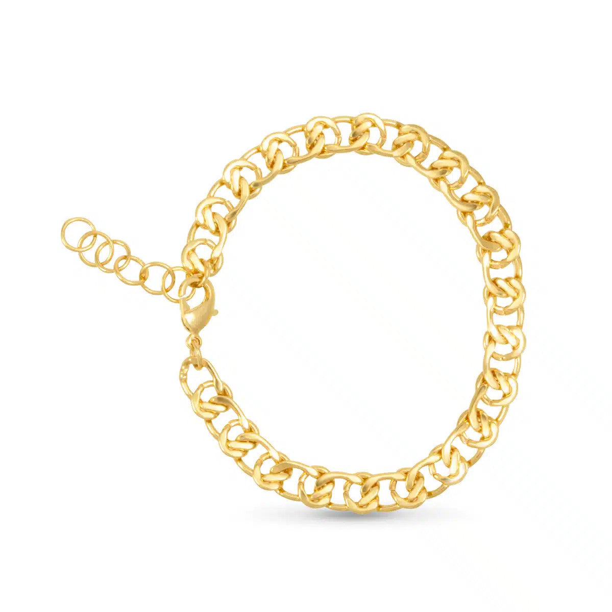 Sophie Bracelet Gold, a polished gold chain link bracelet with an adjustable lobster clasp.