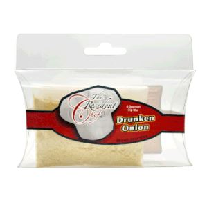 Jar of Drunken Onion Dip Mix with wheat and soy allergen labels.