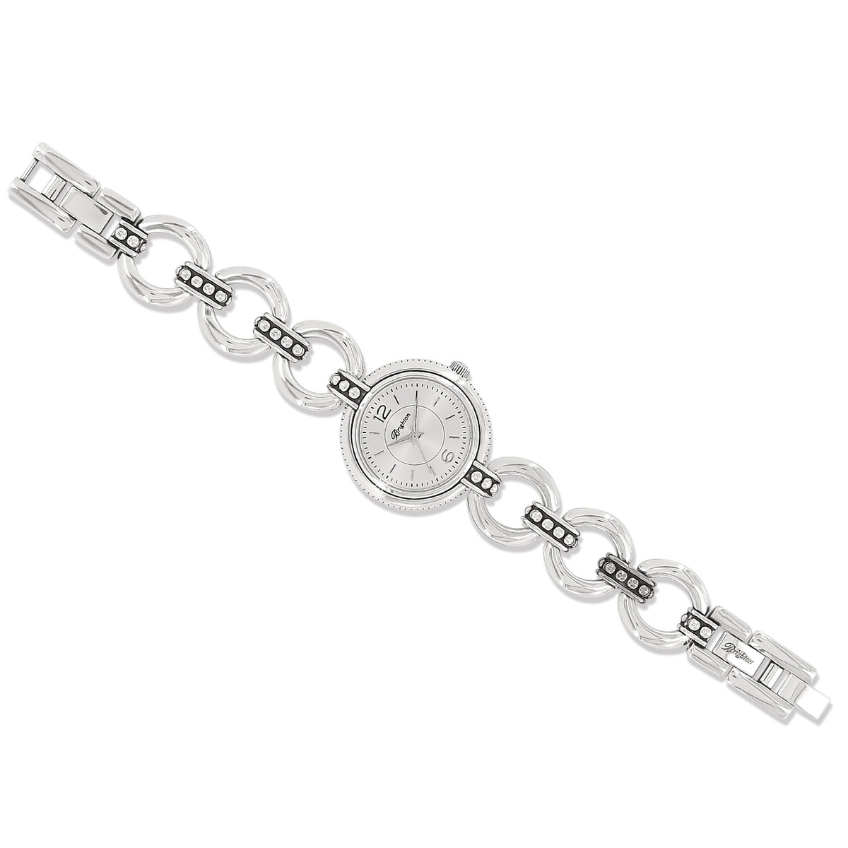 Silver-plated Astoria Watch with a round white face and a decorative link bracelet.