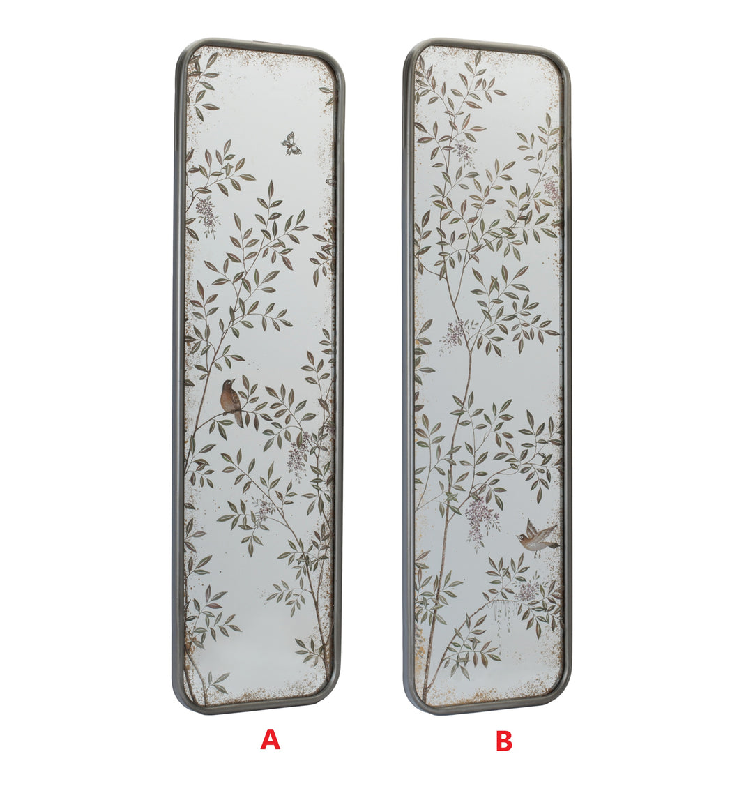 Tall rectangular wall mirror with a metal frame mounted on an MDF backing.