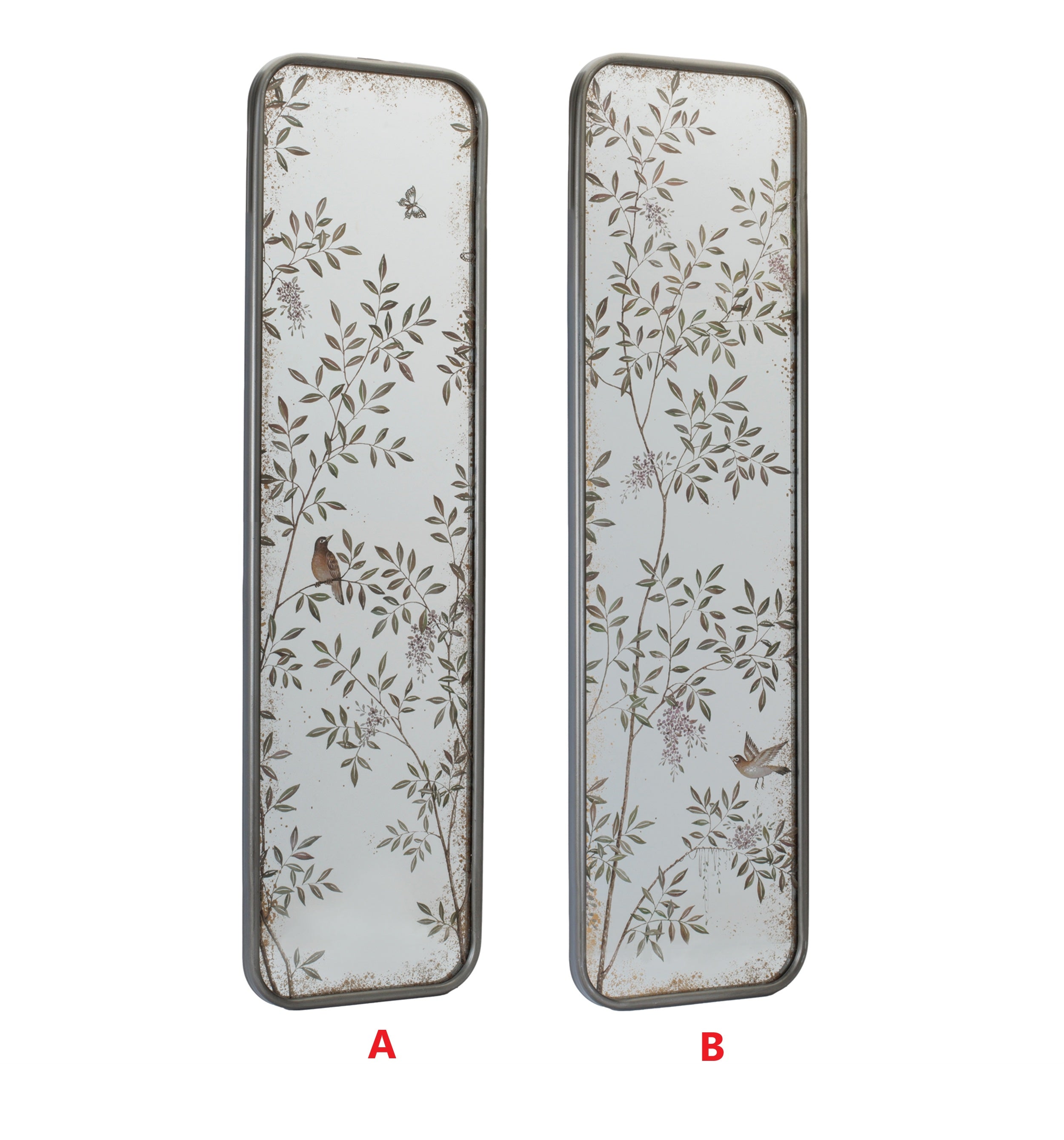 Tall rectangular wall mirror with a metal frame mounted on an MDF backing.