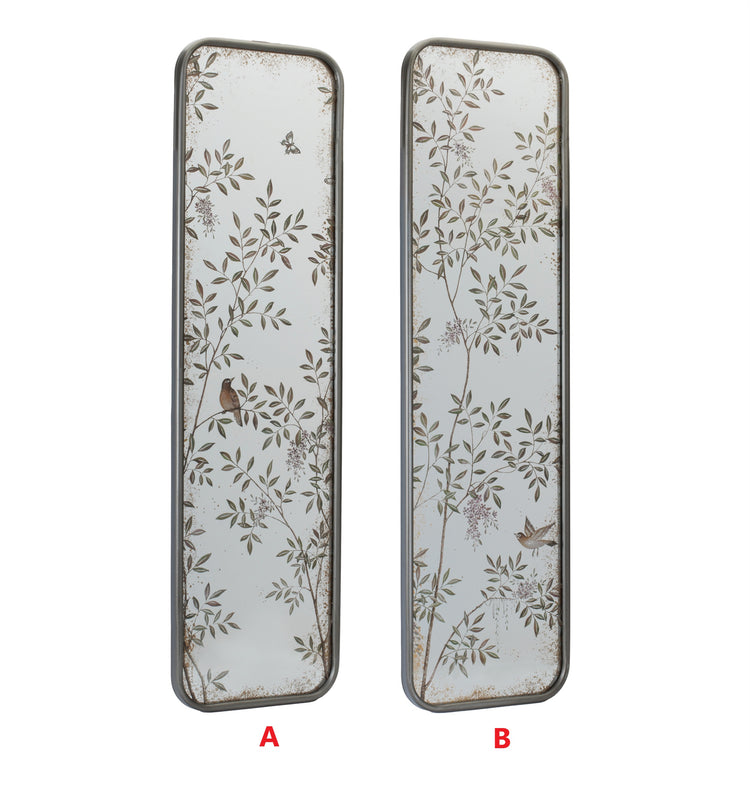 Tall rectangular wall mirror with a metal frame mounted on an MDF backing.