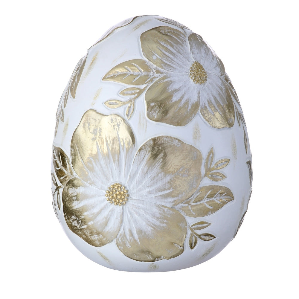 6-inch resin egg decorated with intricate royal dogwood flower patterns in vibrant colors.