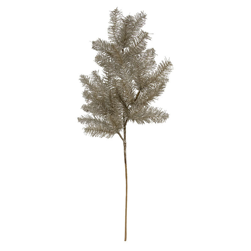 29-inch glistening platinum pine pick with metallic needles and a long brown stem.