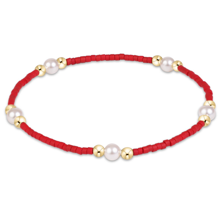 Gameday Hope Purpose Pearl Bracelet with red seed beads, 14kt gold-filled beads, and white pearls.