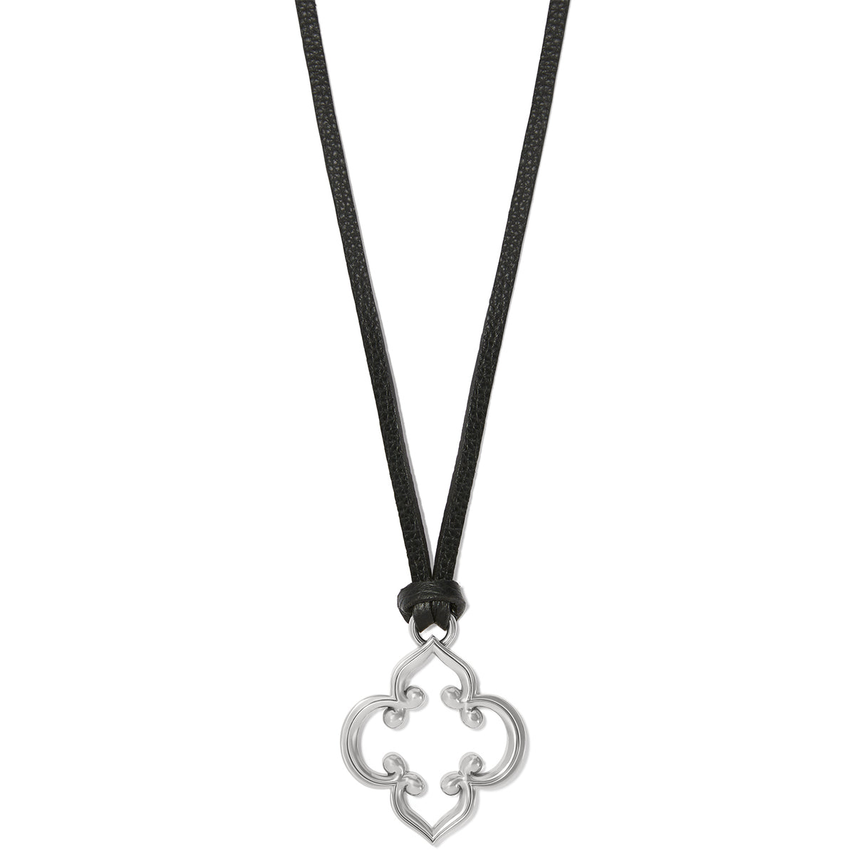Silver-plated leather Toledo necklace with lobster claw closure in silver-black finish