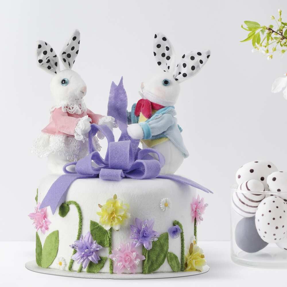 10.25" Styro Bunnies and Bow Floral Cake