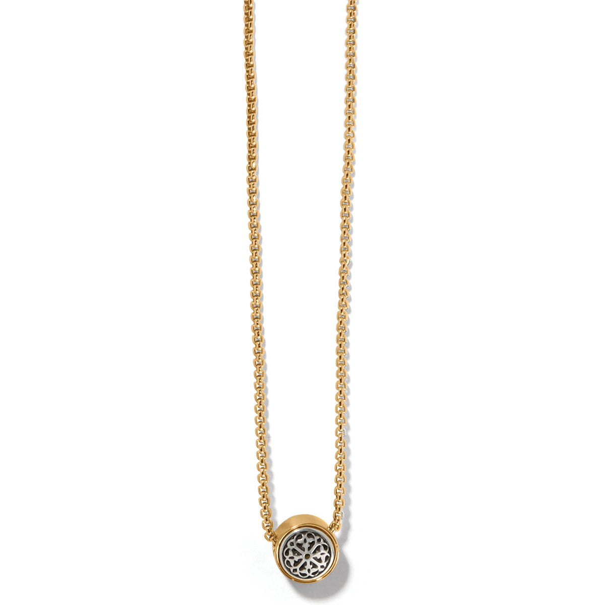 Silver-plated Ferrara Luce mini pendant necklace with brushed gold accents on a silver chain.