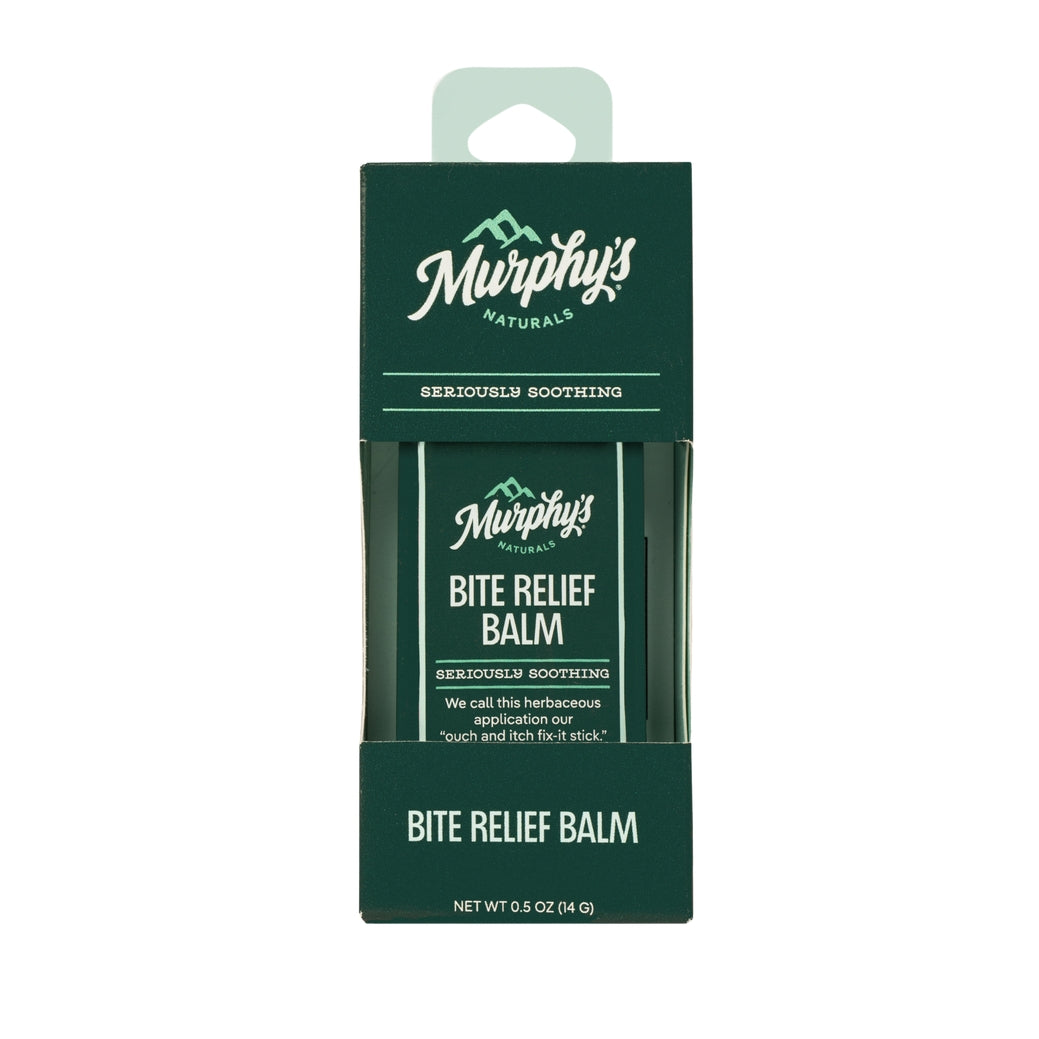 Murphy's Naturals Bite Relief Balm stick in a green 0.5 oz cardboard box.