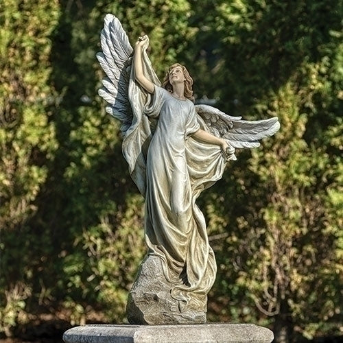 38-inch outdoor statue of an angel with weather-resistant material