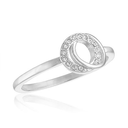 Silver interlocking circles stack ring with a modern geometric pattern.