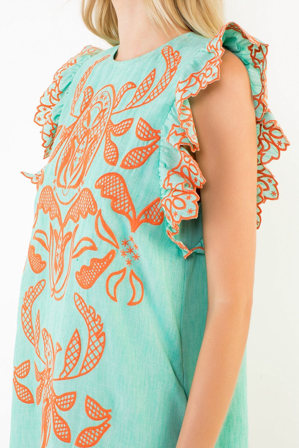 Tiffany Flutter Sleeve Embroidery Detail Dress