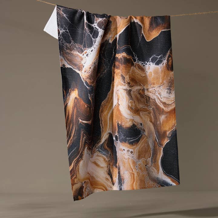 Recycled polyester waffle weave tea towel with single-sided print