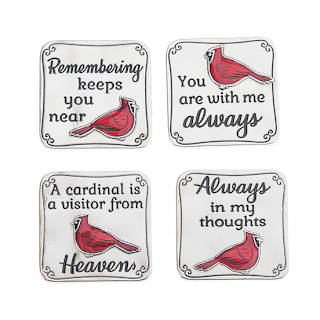 Silver square charm with black background featuring a red cardinal bird silhouette.