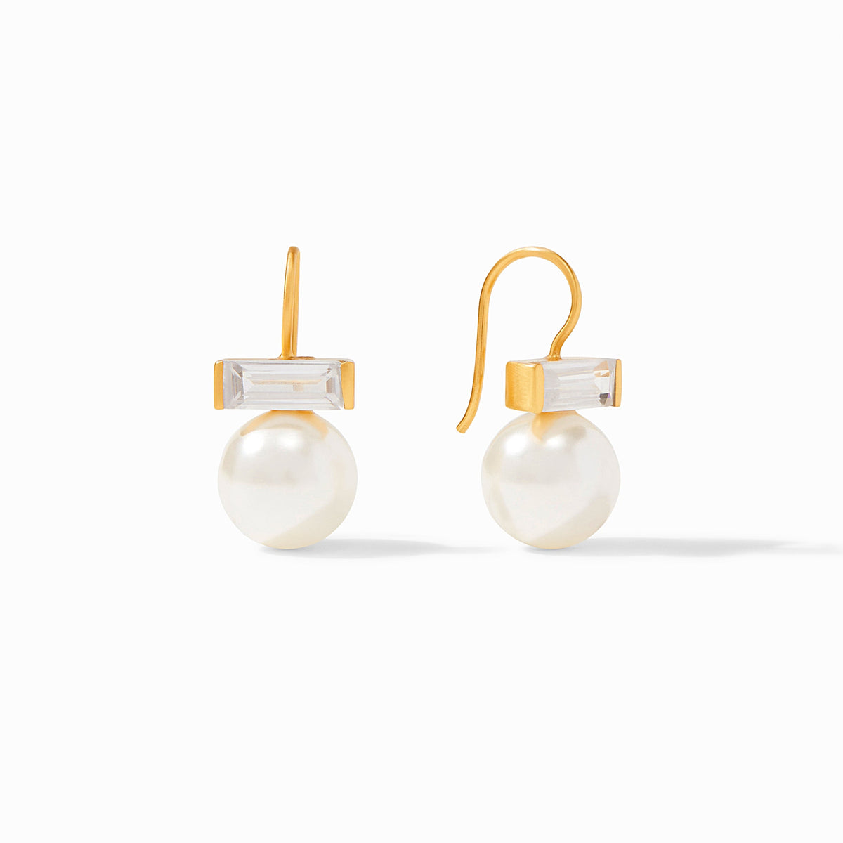 Gold-plated French wire earring with a baguette cubic zirconia and shell pearl