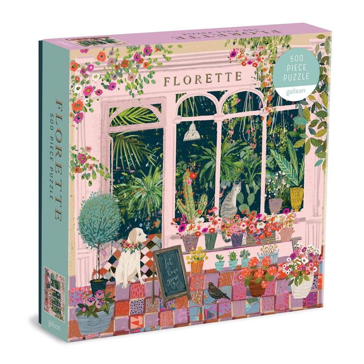 Galison Florette puzzle box featuring a floral botanical illustration with ribbon-cut edges.