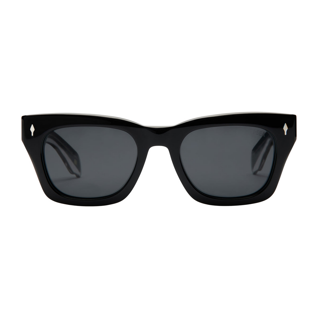 Crosby black acetate sunglasses with smoke polarized lenses and silver diamond accents.