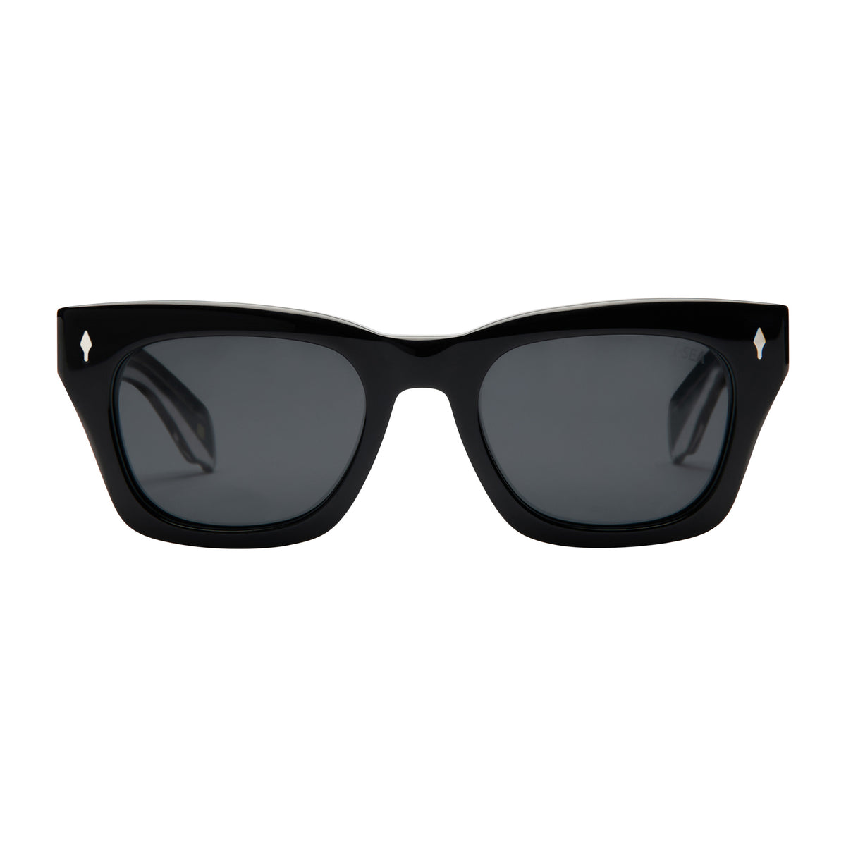 Crosby black acetate sunglasses with smoke polarized lenses and silver diamond accents.