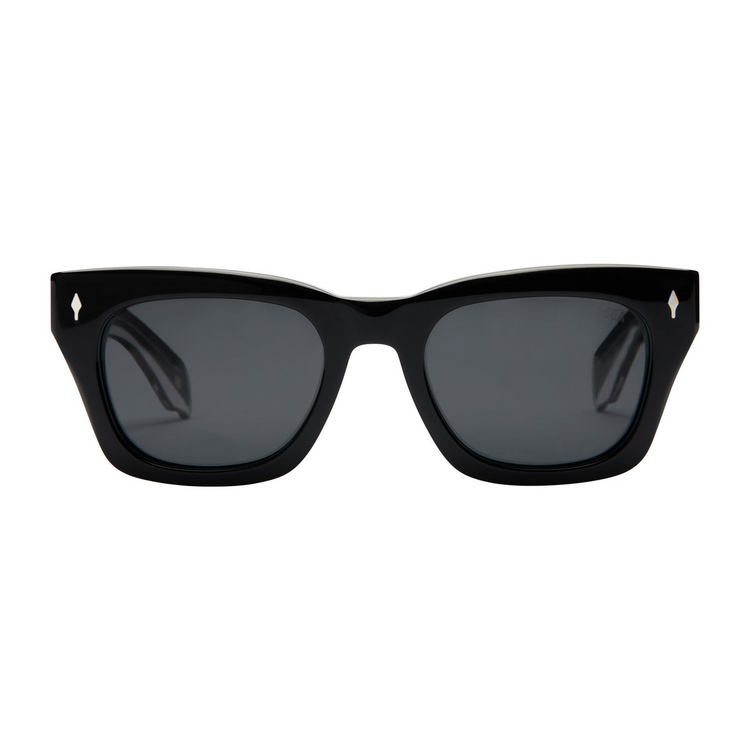 Crosby black acetate sunglasses with smoke polarized lenses and silver diamond accents.