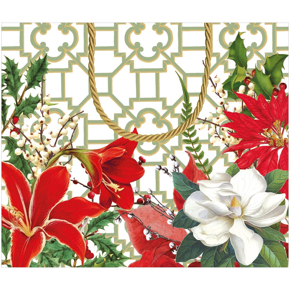 Large horizontal gift bag with cheerful colorful prints on durable paper featuring strong handles.