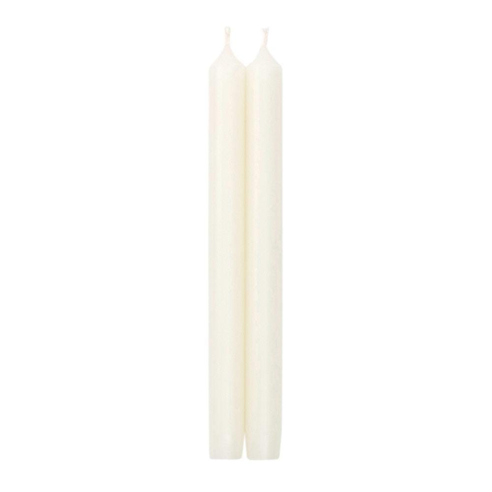 Tapered crown candle in cream paraffin and palm wax blend with lead-free cotton wick