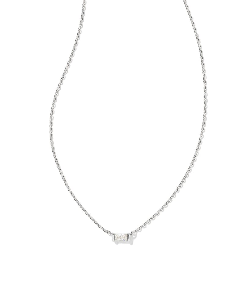 Juliette Pendant Necklace with white crystal baguette stone on a yellow gold over brass chain.