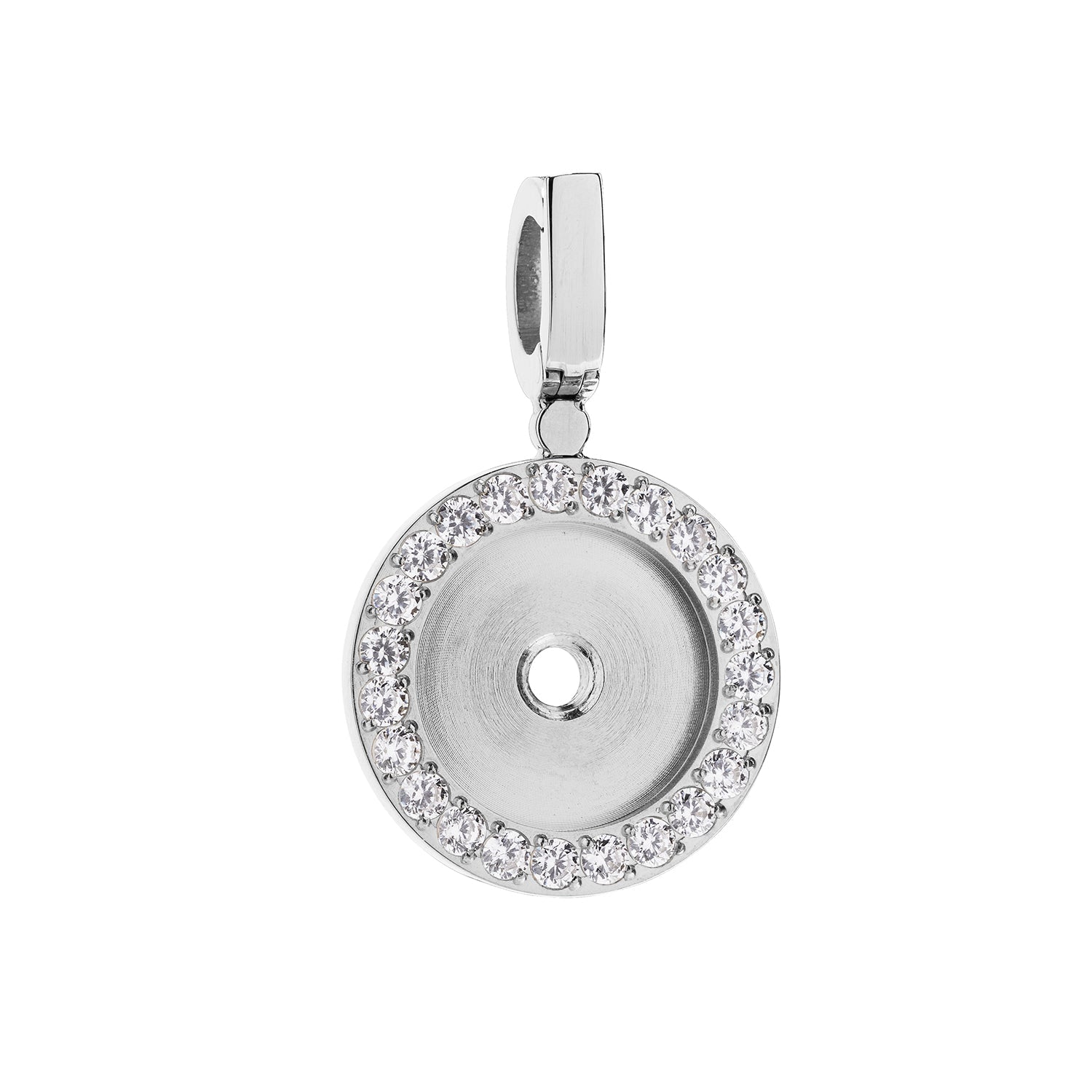 Portofino Basic Charm Carrier in silver-tone metal with a round 15mm base and open loop design.