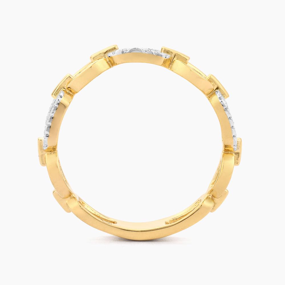 Stackable ring in gold-plated sterling silver featuring an intricate linked band design with a small diamond accent.
