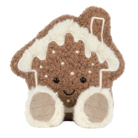 Amuseables Molasi Cookie plush house with a smiling face, white frosting, and fuzzy brown texture.