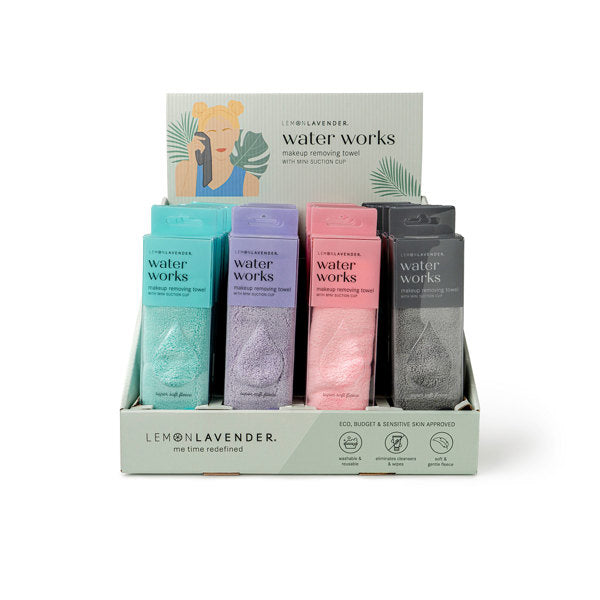 Lemon Lavender Water Works makeup removing towel with built-in hanging loop