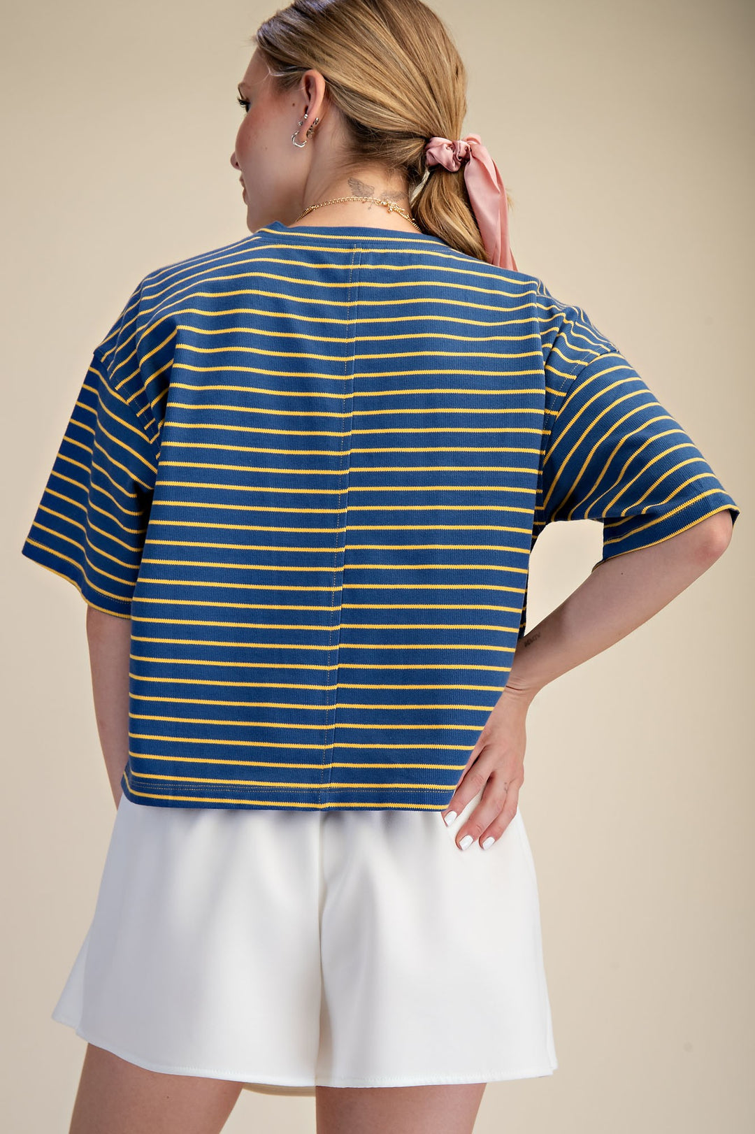 Ophelia Round Neck Wide Sleeve Pullover Stripe Everyday Top