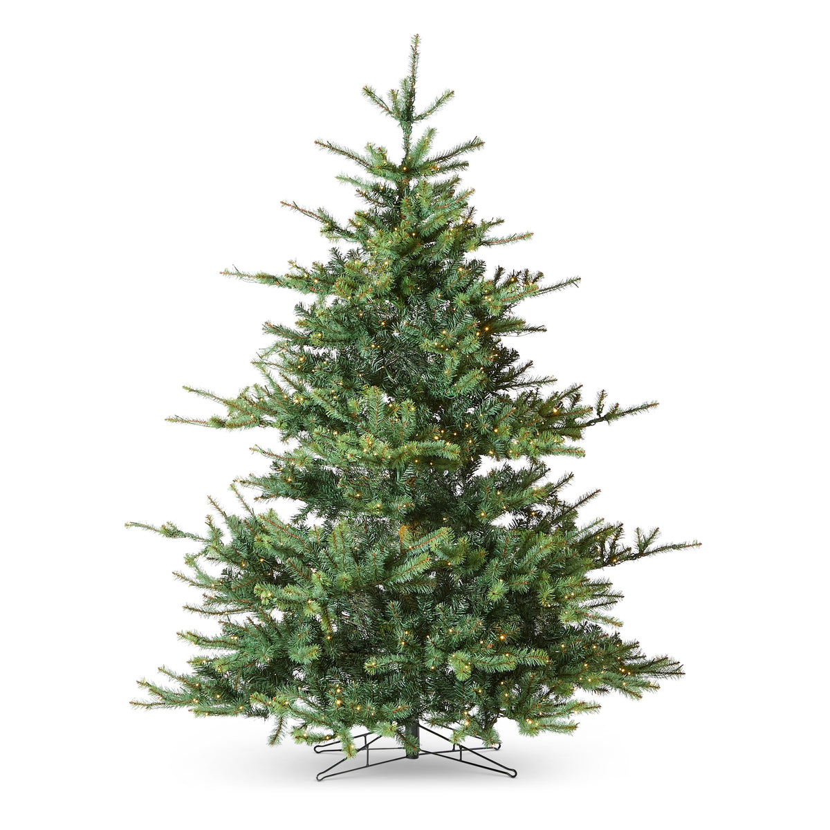 7.5' Deluxe Rocky Mountain Spruce artificial Christmas tree with warm white LED lights.