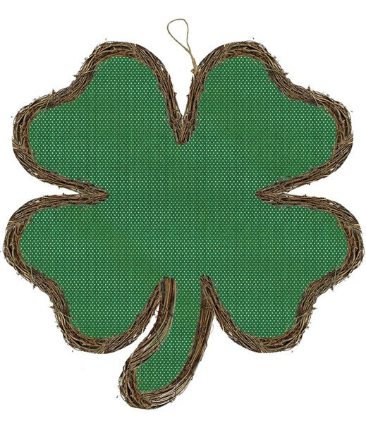 Emerald green Smilax Glabra fabric shamrock pillow with gold accents.