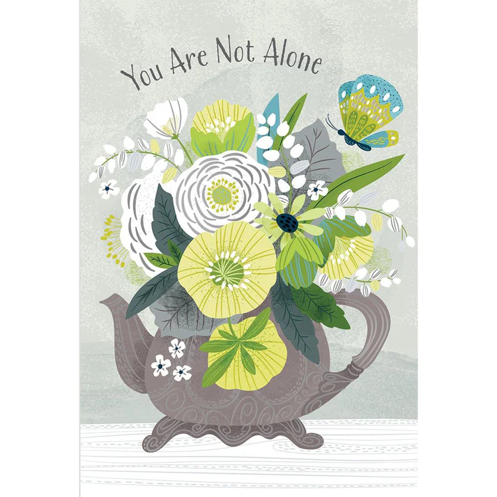 Floral teapot get well card with foil glitter refinements