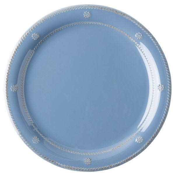 Berry & Thread melamine dinner plate in chambray blue with iconic motif pattern