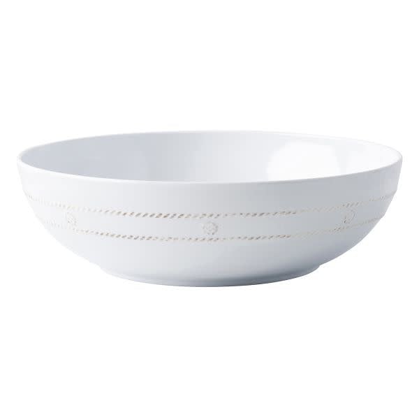 White melamine serving bowl with berry accents and thread trim