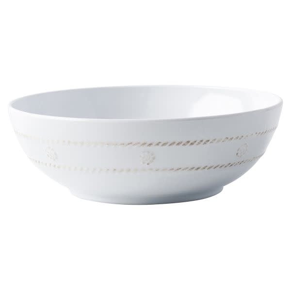 White melamine coupe bowl with berry trim and thread detail