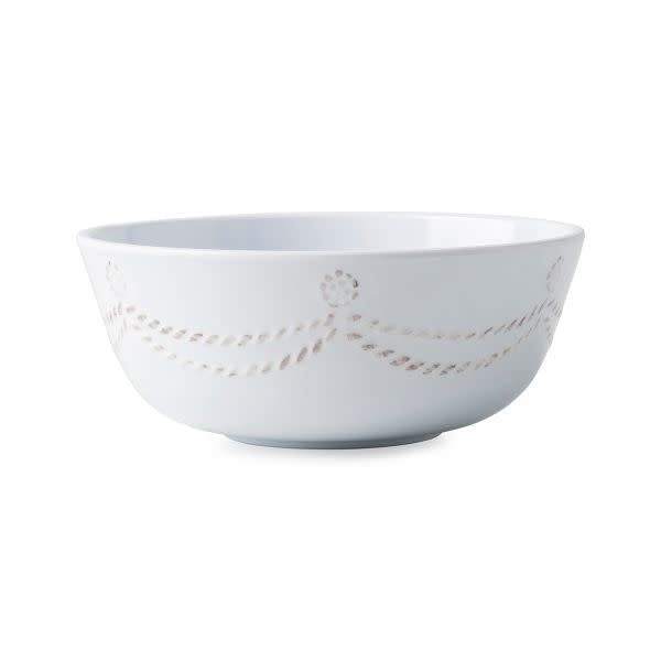 Berry melamine cereal bowl with a white interior and berry-colored exterior rim.