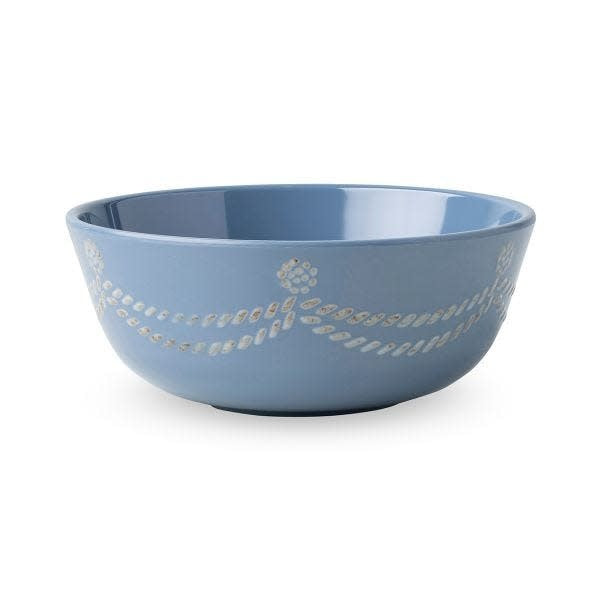 Berry & Thread chambray blue melamine cereal bowl with iconic motif pattern