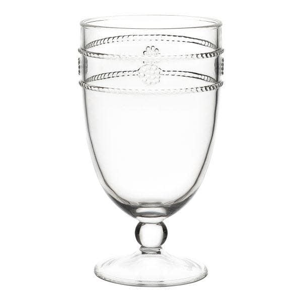 Clear acrylic Isabella goblet with bohemian motif featuring a wide bowl silhouette and tapered stem.