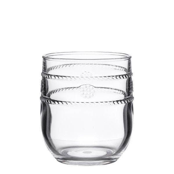 Clear acrylic tumbler with a wide cylindrical shape holding eight ounces.