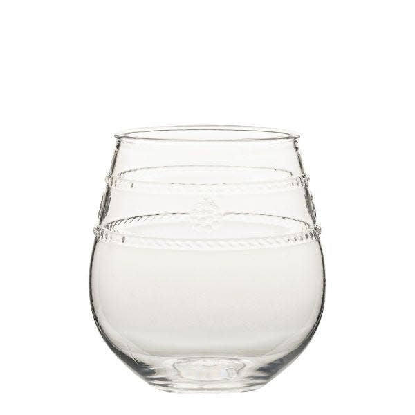 Clear acrylic stemless wine glass with Isabella bohemian motif pattern