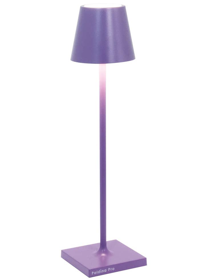 Die-cast aluminum cordless table lamp with polycarbonate diffuser in powder-coated finish