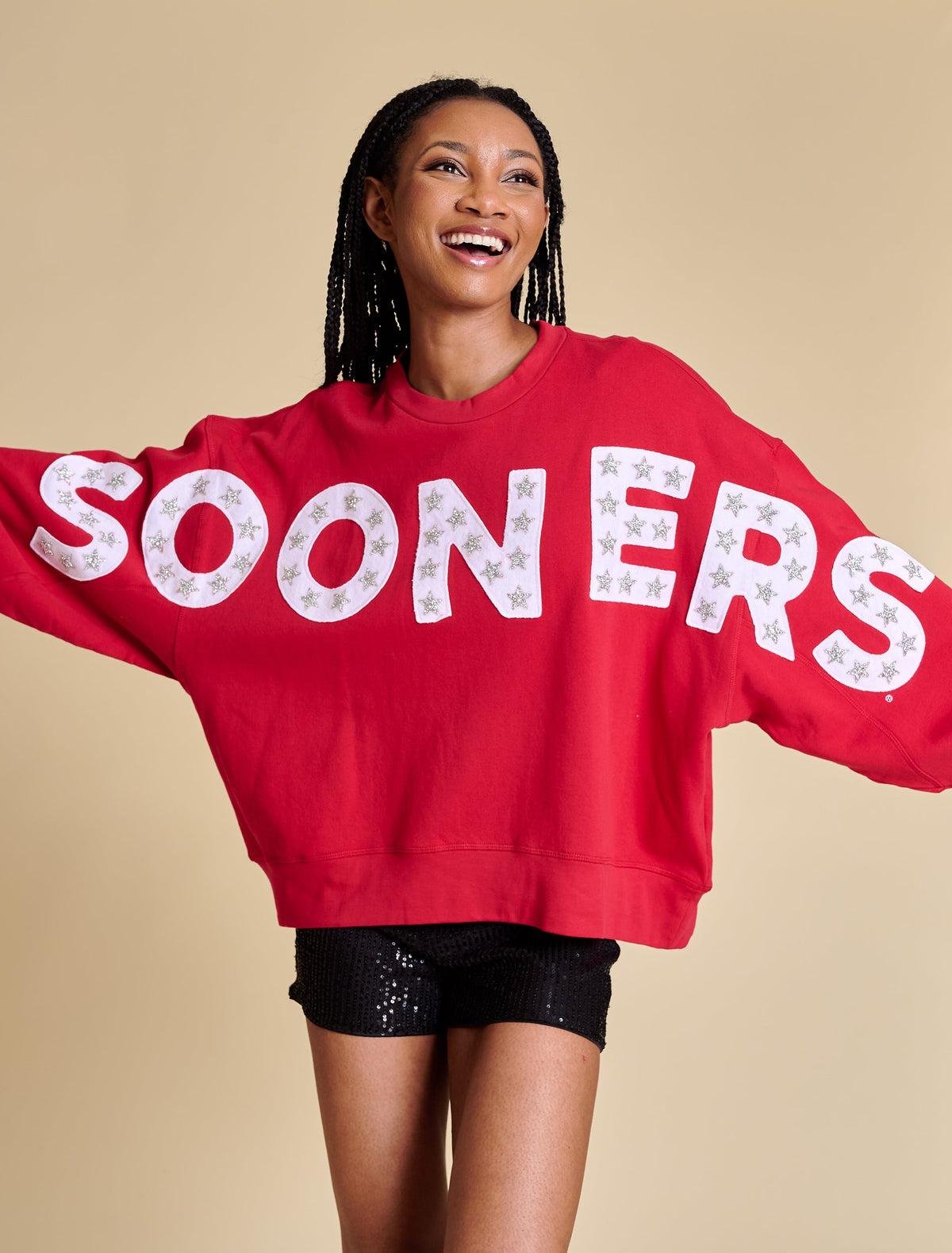 Relaxed fit pullover with voluminous balloon sleeves in a soft neutral tone.